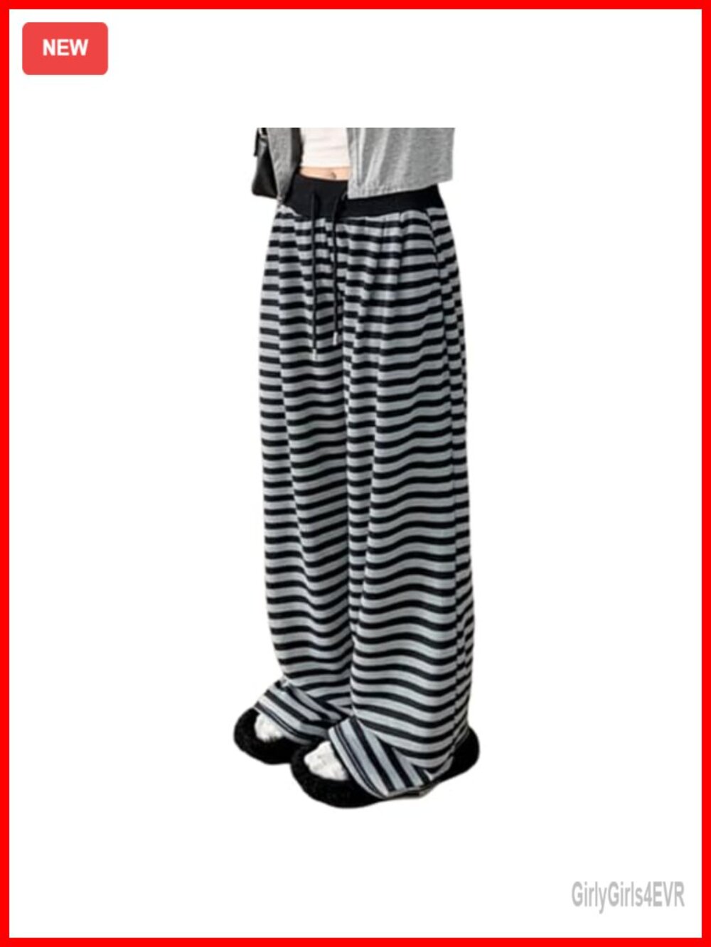 Wide Leg Drawstring Lounge Pants High Waisted Stripe Baggy Sweatpants